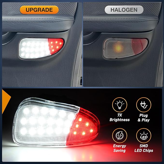 Nilight 2PCS LED Interior Door Panel Light Courtesy Warning Lights White Red Plug and Play Compatible with Ford F-150 1997-2003 F-250 Lobo1997-1999 F-150 SVT 1999-2022 Heritage 2004
