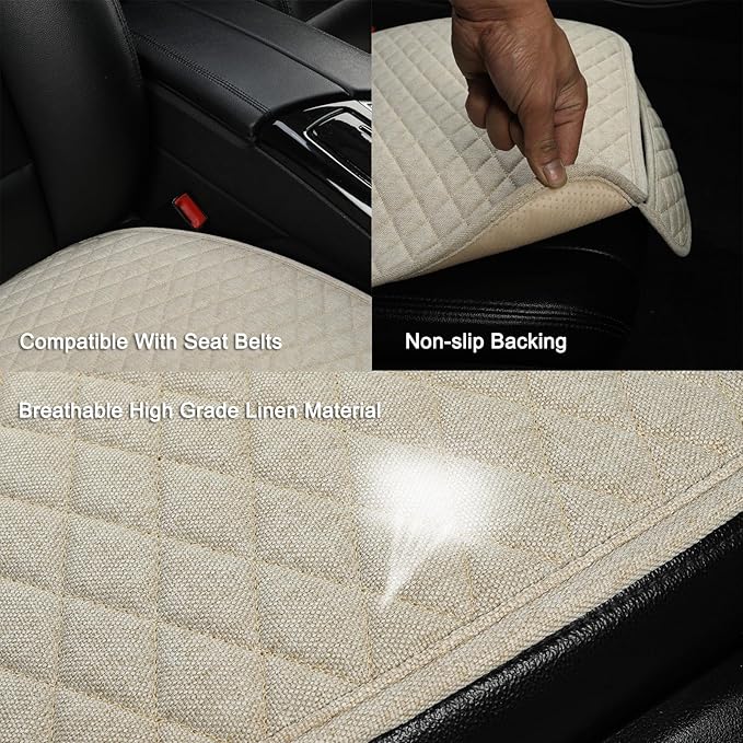 West Llama Linen Car Seat Covers,Bottom Seat Covers for Cars Include 2 Piece Front Driver Seat Pad Mat Universal Fits 90% Vehicles,SUVs,Cars,Sedans(2Piece-Beige)
