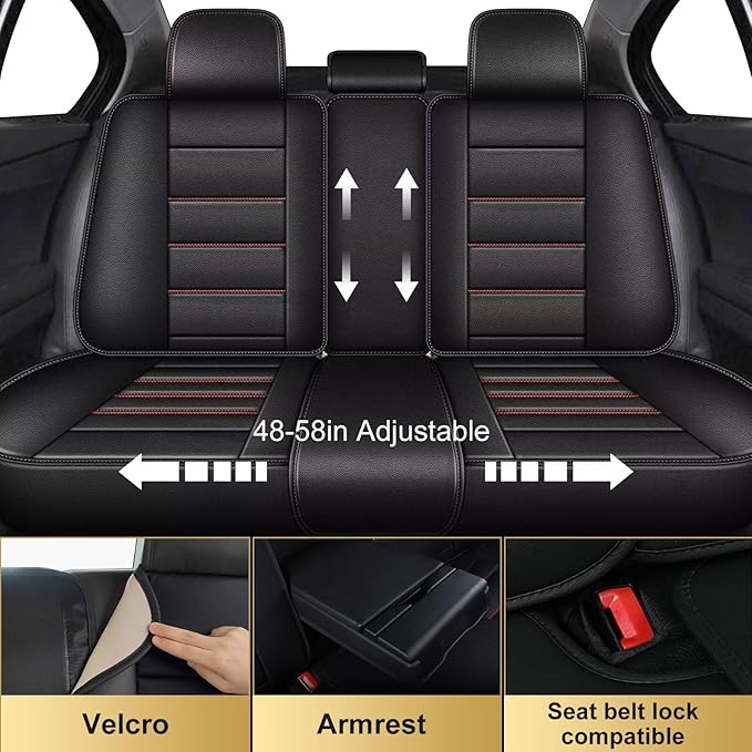 Car Seat Covers Full Set Fit for Hyundai Accent 2017-2025 2026: 5 Seat Auto Interior Accessories, Waterproof Faux Leather Vehical Car Seat Cushion Covers(Black&Redline)