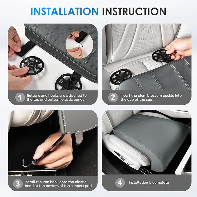 FLORICH Car Seat Extender Leg Extender Support Cushion for Driver Seats Office Chair, Leather Carseat Leg Support for Long Drivers Universal Car Seat Cushion Legs Rest Pads-Dark Grey