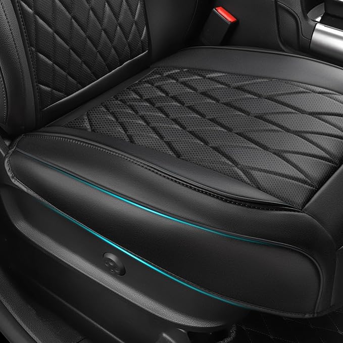 CAR PASS Luxury Napa Leather Front Car Seat Covers, Sideless Car Seat Protectors with Storage Pocket, Non-Slip Automotive Seat Cover for Cars Trucks SUV, Airbag Compatible, 2 Pack (Black)