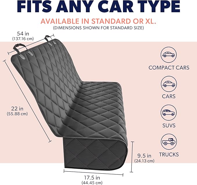 Active Pets Black Car Rear Seat Cover for Dogs, Durable Waterproof & Scratch Resistant Vehicle Backseat Protector, Nonslip Dog Accessory & Pet Protection for Back Seats, Machine Washable