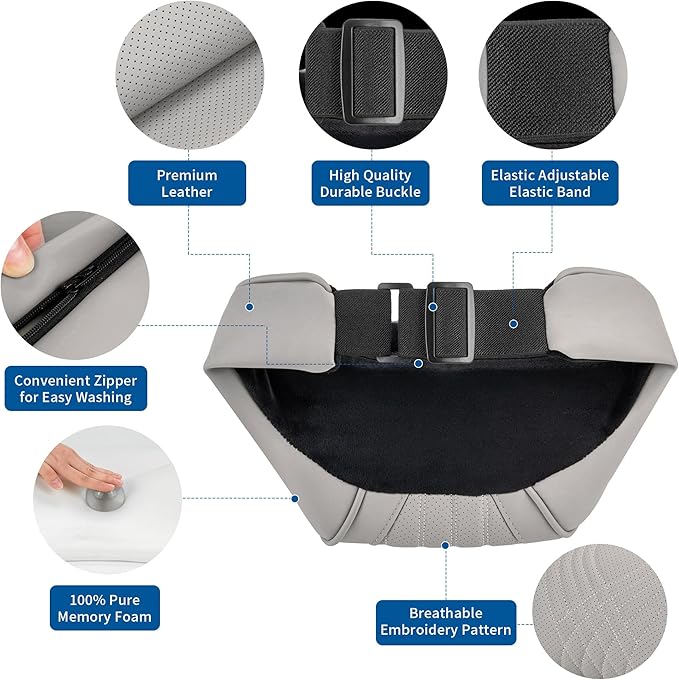 Car Headrest Memory Foam Neck Pillow for Driving with Leather Cover Soft Comfortable Seat Head Pillow Cushion for Most Cars SUV Sedan Home Office Off-White (Beige) (2PC)