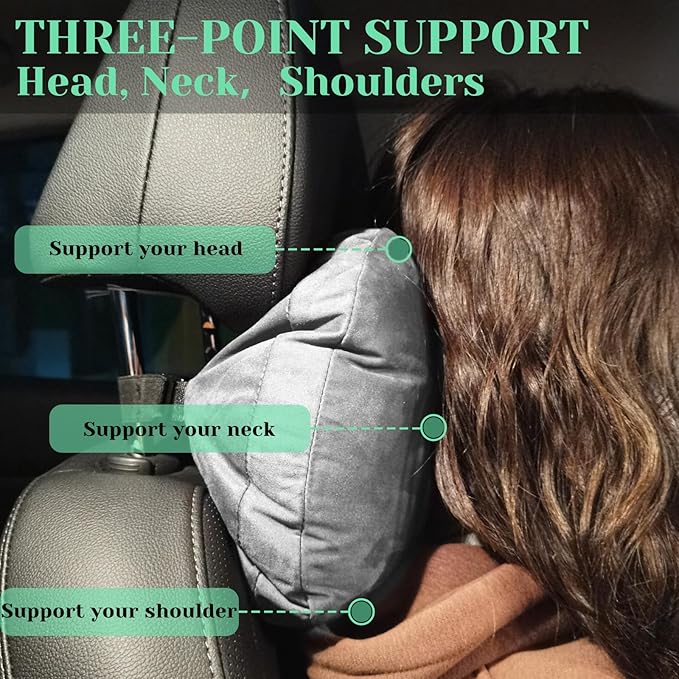 1 Pack Universal Car Headrest & Neck Support Pillow Soft Auto Seat Headrest Neck Rest Cushion for Driving with Adjustable Strap, Memory Cotton and Removable Cover, Ergonomic Design Gray