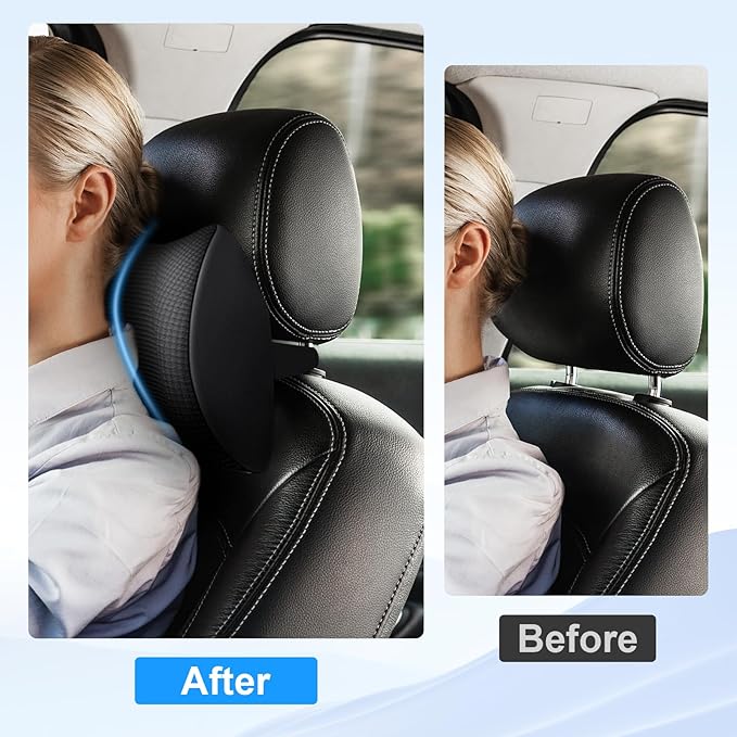 2 Pack Car Headrest Pillow for Neck Support, Ultra Comfortable Neck Pillow for Driving, Car Neck Pillows with Adjustable Strap & Breathable Removable Cover, Fit Most Cars(Black)