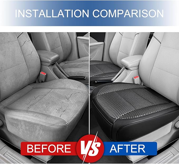 2 Pack Black Ventilated Cool Bottom Car Seat Cover, 3D Air Mesh Breathable Front Leather Car Seat Protectors, Universal Fit Automotive Comfortable Seat Cushion with Storage Pocket for Car Truck SUV