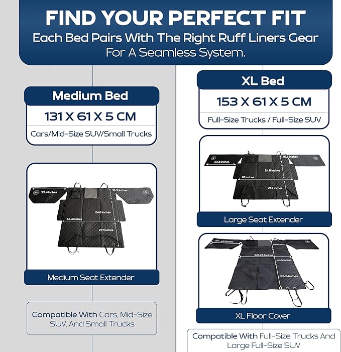 Ruff Liners Truck Back Seat Dog Bed Cushion, Extra Large Gray – As Seen on Shark Tank – for Large Seat Extender & XL Floor Cover – Waterproof, Machine-Washable – Backseat Dog Bed with Rebound Foam