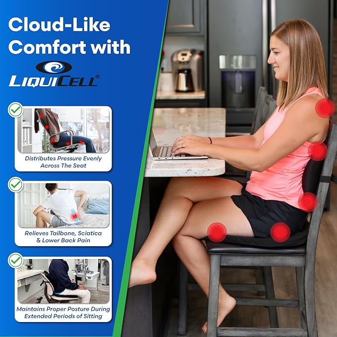 ERGO21 Original Seat Cushion - Liquicell Membrane Technology for Pressure Relief, Tailbone Pain, Sciatica, Hip & Lower Back Pain - Long Sitting on Car Seat, Office/Home Chair (18" W x 17" x 3")
