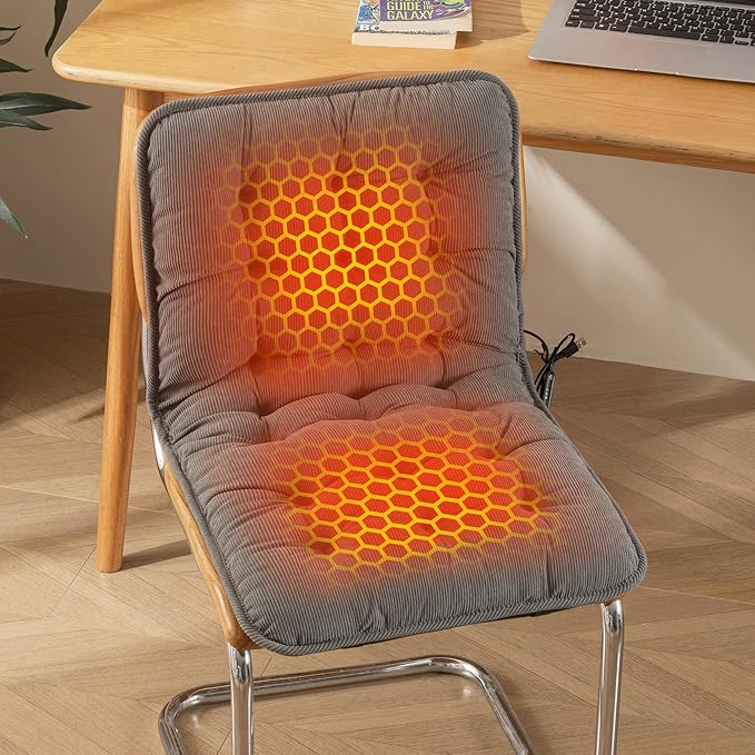 Suchtale Plug-in Heated Seat Cushion, Corduroy Heating Chair Pad with 3 Heat Levels & Timer, Fast-Heating 5V2A Input, Soft Thick Padding for Office, Home & Indoor Seating – Grey