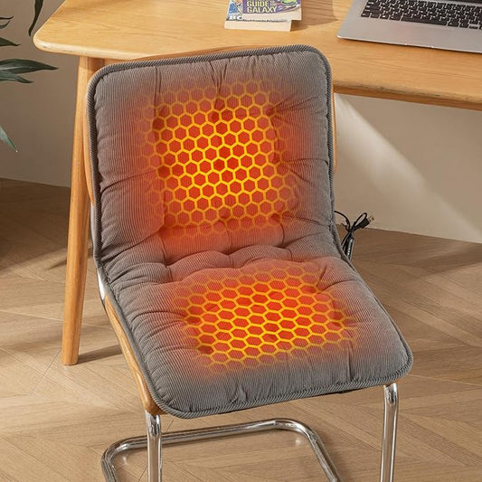 Suchtale Plug-in Heated Seat Cushion, Corduroy Heating Chair Pad with 3 Heat Levels & Timer, Fast-Heating 5V2A Input, Soft Thick Padding for Office, Home & Indoor Seating – Grey