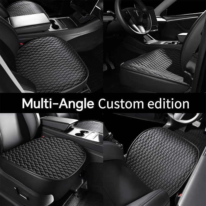 SanQing 2PCS Car Seat Cover Luxury Napa Leather Front Seat Covers for Tesla Model 3 Car Seat Bottom,Heavy Duty Seat Cushion Protector Without Backrest (Leather Black Front, Model 3)