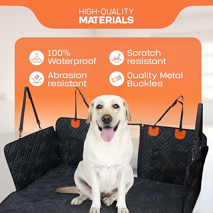 Dog Car Seat Cover for Back Seat – Waterproof Quilted Dog Hammock with Side Protection, Non-Slip, Heavy Duty Pet Seat Cover for Cars, SUVs & Trucks