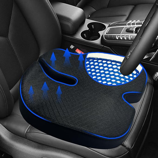 3D Gel & Memory Foam Car Seat Cushion for Driving - Breathable Honeycomb Gel & Support Orthopedic Coccyx,Tailbone,Sciatica & Back Pain Relief-Office Chairs,Wheelchair