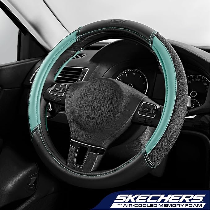 Skechers Air-Cooled Steering Wheel Cover,Air Cool Mesh Leather Car Steering Wheel Cover Universal Fit 14" 1/2-15" Car Wheel Protector for Men Women Fit Suvs,Vans,Sedans,Car,Trucks,Mint