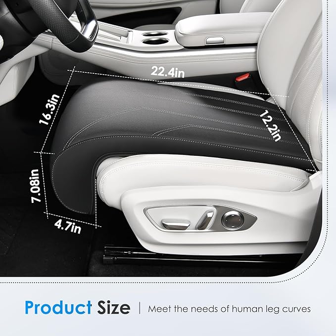 FLORICH Car Seat Extender Leather Car Seat Extender Leg Support Cushion for Driver Seats Office Chair Car Seat Cushion Legs Rest Pads-Dark Black