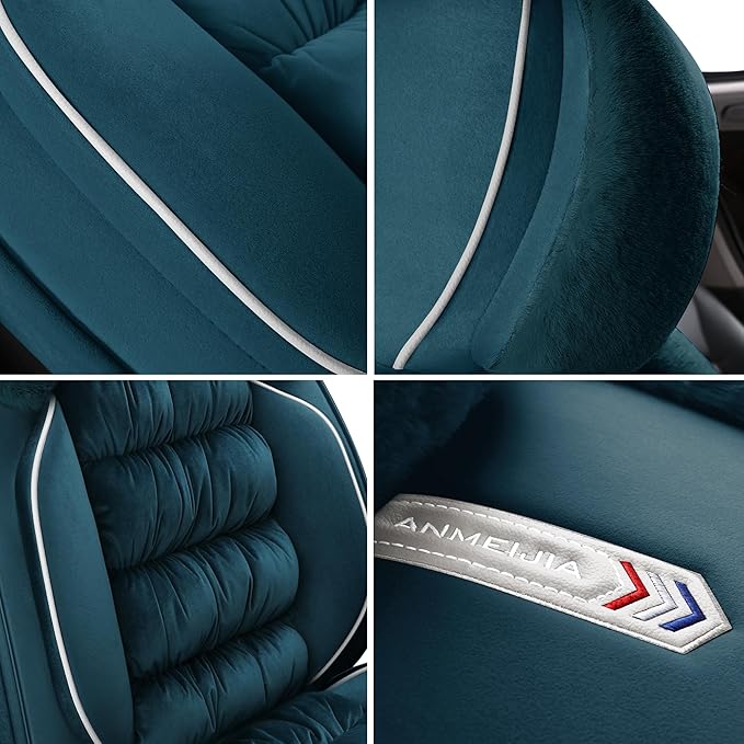 AOOG Fuzzy Car Seat Covers, Heated Bench Back Cushion Protector for Cars SUV Trucks(Front Pair,Black)