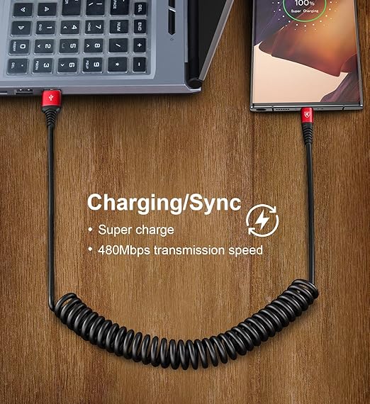 Coiled USB A to USB C Cable for Car 6FT 2Pack USB C Charger Cable Fast Charging Type C Charger Cord USB-C Cable Compatible with iPhone 17/16/15/Plus/Pro/Pro Max/Samsung Galaxy S23 A20 - Red