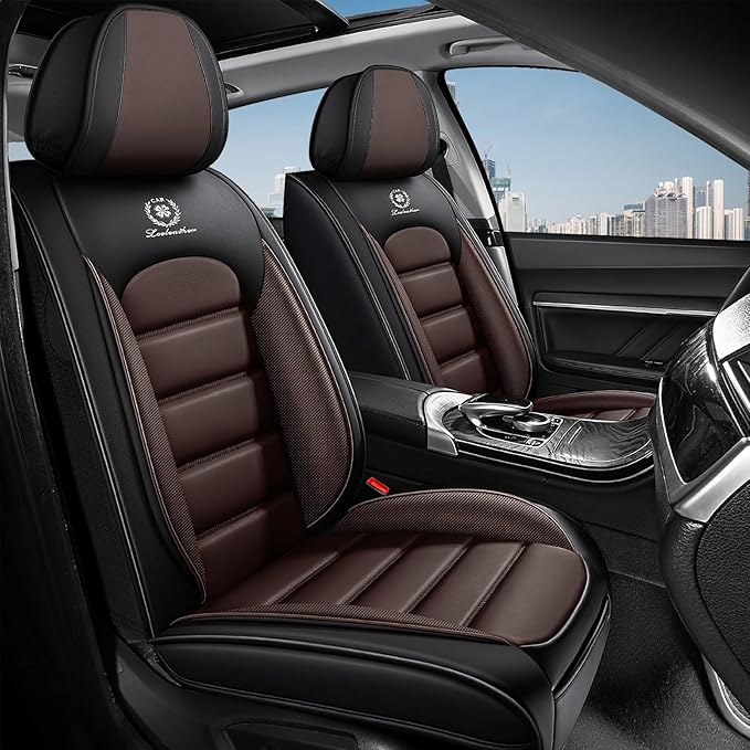 2 Seat Covers for Toyota Highlander 2001-2026 Breathable Car Seat Covers,Anti-Slip Waterproof Car Seat Protectors with Airbag,Automotive Vehicle Cushion with Storage Pockets (Standard,Brown)