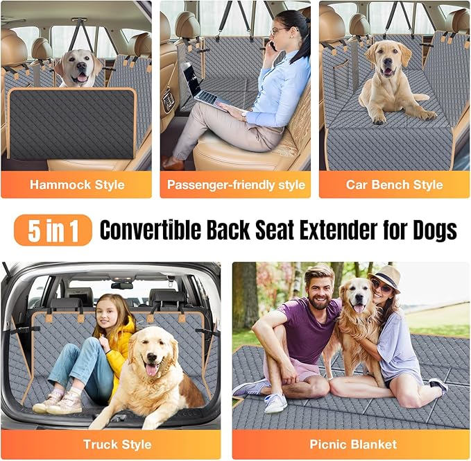 Dog Car Seat Cover for Back Seat, Hard Bottom Holds 420lbs Dog Hammock for Cars SUVs Trucks, Easy to Clean, Waterproof Scratch-Proof Nonslip Backseat Extender for Dogs 4 Panels