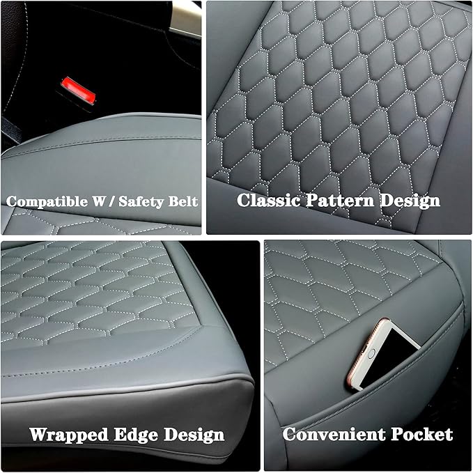 Cusaota 2 Piece Car Seat Covers Protectors for Front Seat Bottoms, Luxury PU Leather Breathable Car Interior Seat Cushion Pad Mat for Auto Supplies (Sedan SUV Truck Jeep Mini Van) (Gray-2PCS)