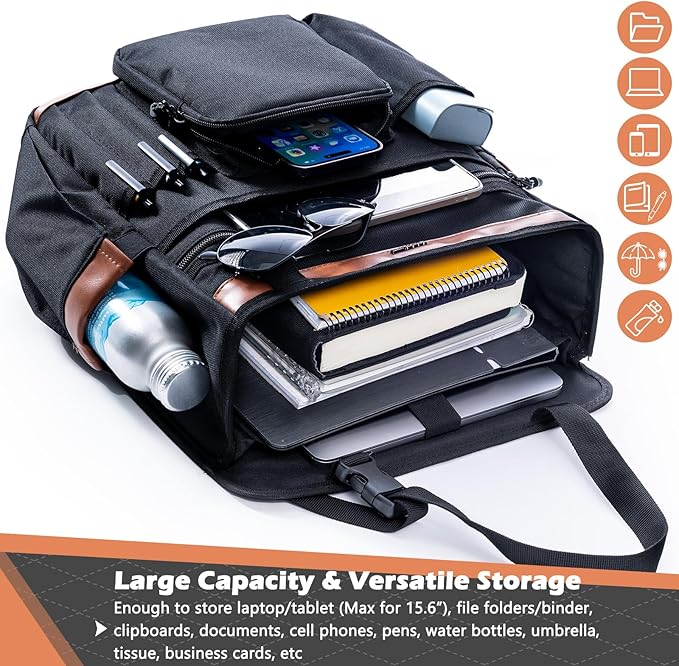 Car Seat Organizer with Laptop Compartment (Fits 15.6"), Front & Backseat Passenger Organizer with Adjustable Strap, Multiple Pockets, Portable Office Bag, Water-Resistant 1200D Polyester