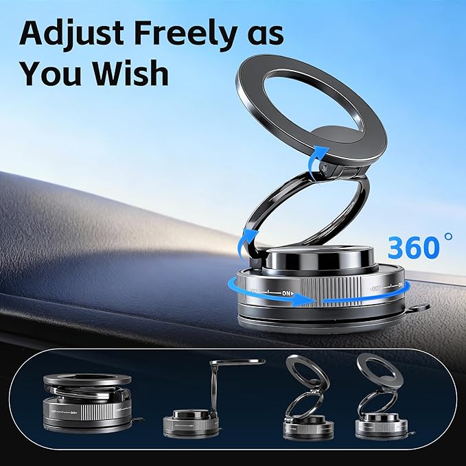 Car Phone Holder [120+LBS Strongest Suction & 2800gf Magnetic] , 360° Adjustable Magsafe Car Mount, Car Phone Mount for Cars/Gyms/Mirrors/Shower Stalls, Compatible with iPhone and Android Devices (3)