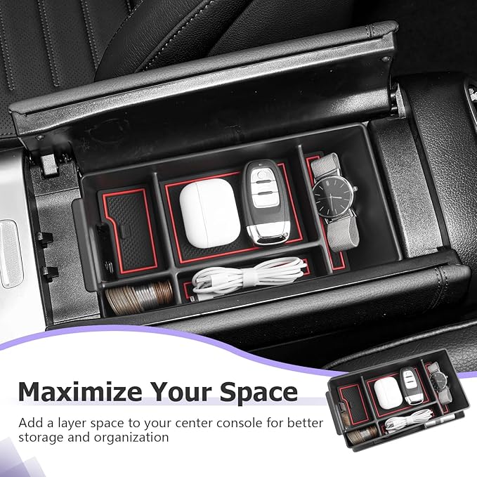 LUWU Center Console Organizer Compatible with 2022-2026 Benz C-Class C300/C300 4Matic/AMG C43/AMG C63 SE Performance W206 Accessories Armrest Console Storage Box Insert Tray ABS Material Red
