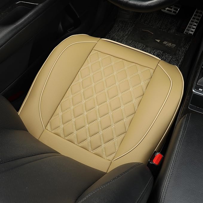 1 Pack Leather Front Car Seat Covers,Bottom Seat Covers for Cars,Driver Car Seat Cover,Luxury Seat Protectors,Waterproof,Full Wrap,for Most Vehicles,Sedan,Truck,SUV(Beige)