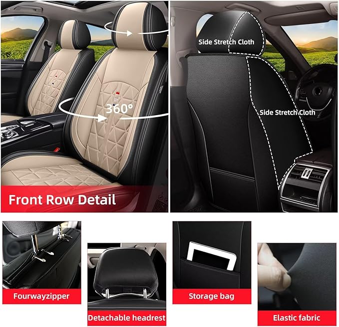Seat Covers Full Set Fit for Kia Soul 2010-2023 2024 2025 Car Seat Covers Waterproof Leather Seat Cushion with Airbag Compatible (5 Seats, Black & Beige)