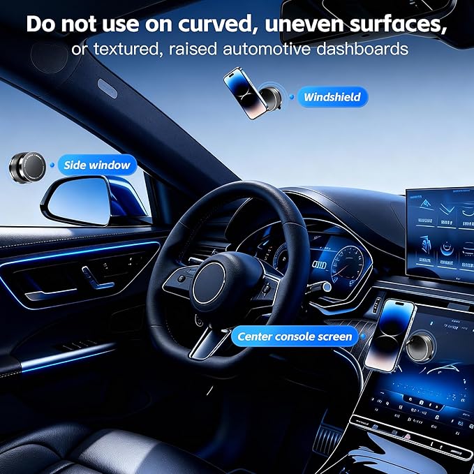 Car Phone Holder [120+LBS Strongest Suction & 2800gf Magnetic] , 360° Adjustable Magsafe Car Mount, Car Phone Mount for Cars/Gyms/Mirrors/Shower Stalls, Compatible with iPhone and Android Devices (1)