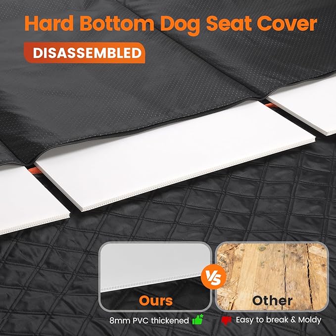 Dog Seat Cover for Back Seat Hard Bottom,Holds 500 lbs,Waterproof Dog Car Seat Cover for Back Seat Extender,Scratch-Proof Pet Hammock for Car,SUV,Truck - with Mesh Window & Storage,Black