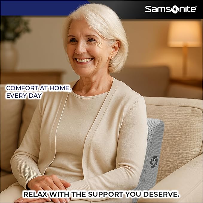 Samsonite Ergonomic Lumbar Pillow for Office Chair and Car Seat - Memory Foam Back Support Lumbar Pillow, Premium Cushion Chair Support for Lower Back Pain Relief and Versatile Use (Grey)