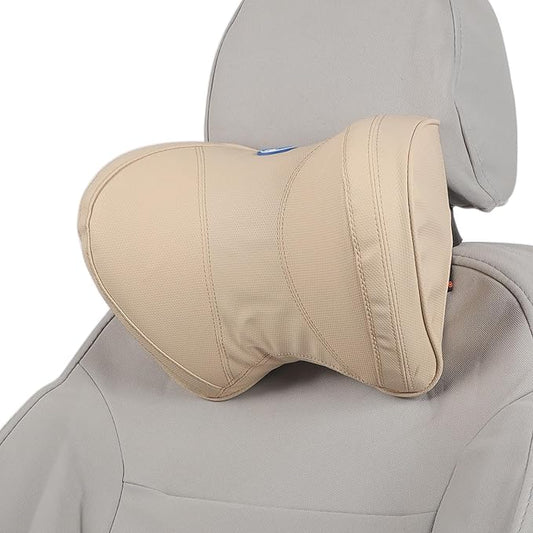 Car Headrest Pillow Ergonomic Comfortable Neck Support Pillow Nappa Leather and Memory Foam Adjustable Width Creamy White 1 Pcs for Driving Travel