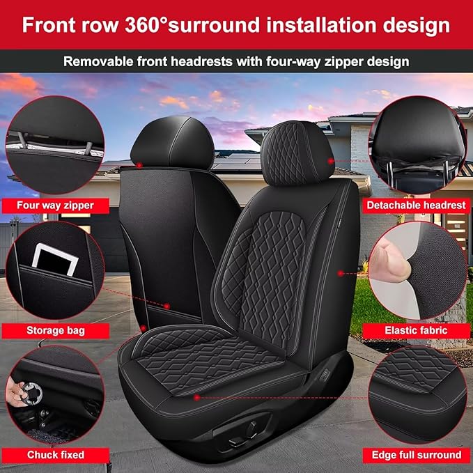 2 Front Car Seat Covers Fit for Kia Soul 2010-2024 2025 Waterproof Faux Leather Seat Cushion Protector (2 Seats, Black)