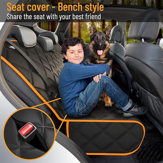 Active Pets Orange Car Rear Seat Cover for Dogs, Durable Waterproof & Scratch Resistant Vehicle Backseat Protector, Nonslip Dog Accessory & Pet Protection for Back Seats, Machine Washable