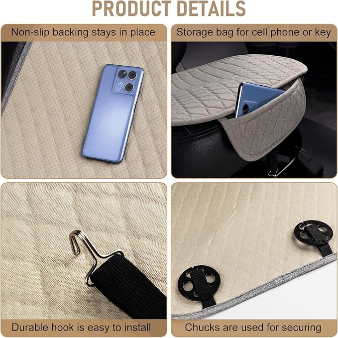 Linen Car Seat Covers for Cars - Non-Slip and Soft, 2 PCS Bottom Seat Cover Protectors with Storage Pocket, Linen Front Seat Covers Used for SUVs, Cars, Sedans (Beige)