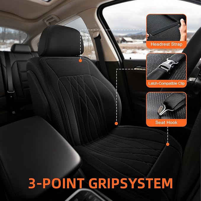 Universal Car Seat Cushion, Premium Comfort Velour Car Seat Covers for Front Seats with Anti-Slip Base - Fits Driver or Passenger in Cars, Trucks, SUVs, and Vans, 1 Pack, Black