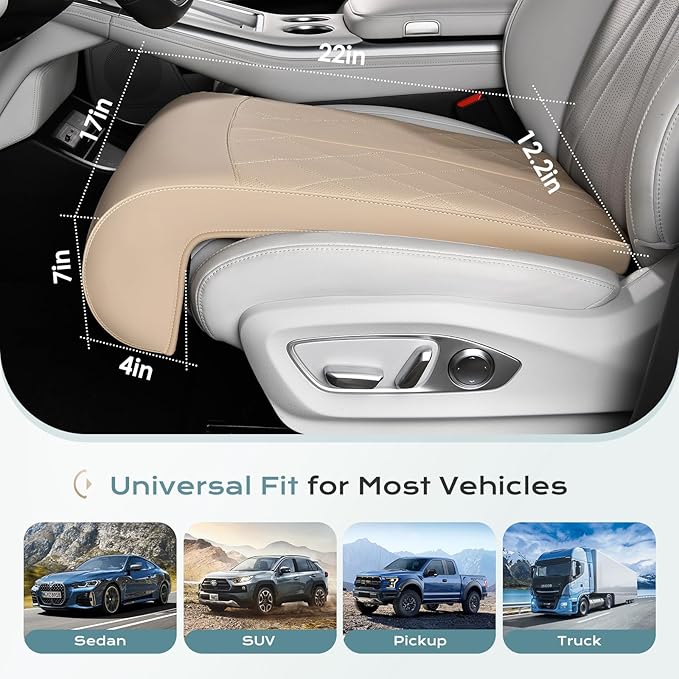 Coverado Car Leg Extender, Car Seat Leg Support Pad, Car Leg Extension Cushion for Driver Seats, Universal Car Seat Extender Leg Support, Leather Automotive Seat Cushion for Long Driving (Beige)
