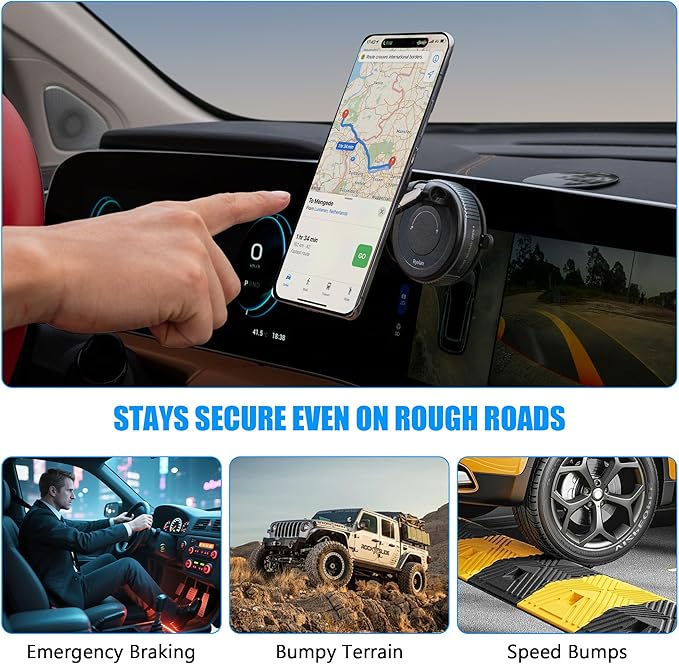Ryvlan Carmount Vacuum Magnetic Phone Mount for Car– Magsafe Suction iPhone Stand, Content Creator Phone Holder & Car Mount, iPhone Holder for Dashboard & Windshield, Suction Cup Samsung Stand