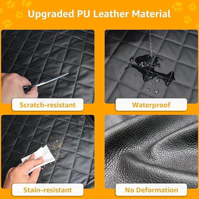 PETICON Dog Car Seat Cover for Back Seat, PU Leather Waterproof Bench Seat Cover, Scratchproof Pet Seat Cover Protector, Non-Slip & Durable Rear Seat Cover for Cars, Trucks and SUVs