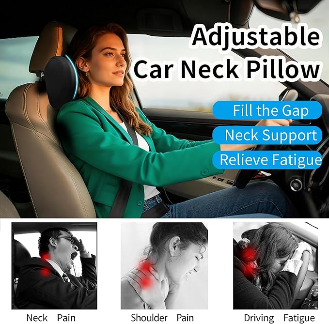 2-Pack Car Neck Pillow with Height-Adjustable,Car Headrest Pillow for Neck Support Relieves Driving Fatigue, Soft Memory Form and Ergonomic Design Fits Most Car Seats(Matte Black)
