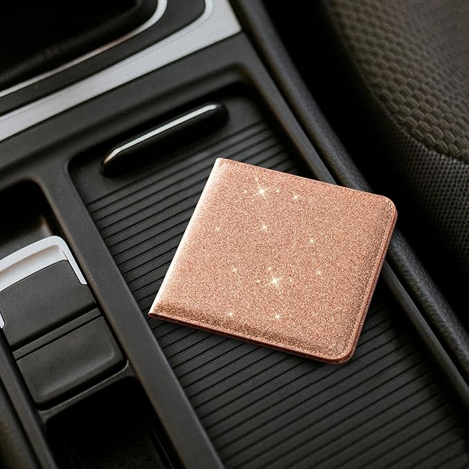 CoBak Car Registration and Insurance Holder - Small and Lightweight Vehicle Glove Box Car Organizer, Auto Truck Comparment Accessories Case for Essential Document, Driver License (Glitter Rosegold)