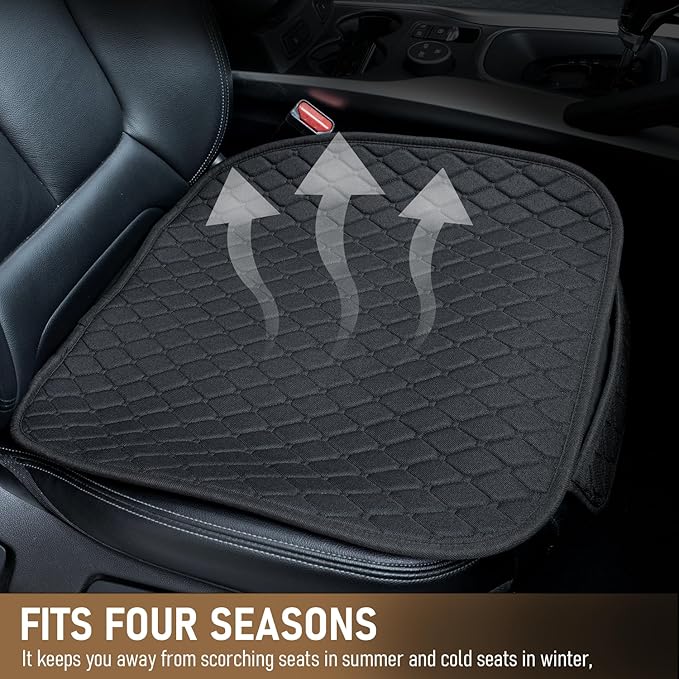 Linen Car Seat Covers for Cars - Non-Slip and Soft, 2 PCS Bottom Seat Cover Protectors with Storage Pocket, Linen Front Seat Covers Used for SUVs, Cars, Sedans (Black)