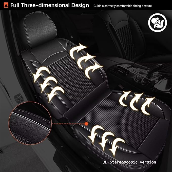 Breathable Ice Silk Seat Covers for Hyundai Santa Fe 2007-2025 2026 - Waterproof Leather Car Cushions Anti-Slip Cooling Seat Covers Protector(5 Seats - Black)