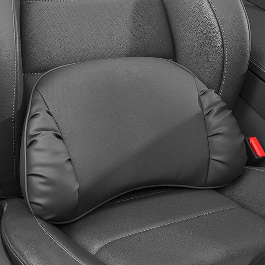 Lumbar Support Pillow for Car Seat, Memory Foam Leather Lumbar Pillow for Lower Back Pain Relief - Back Cushion for Driving - Chair Support for Office Chair, Gaming Chair, Black, 1 Pack