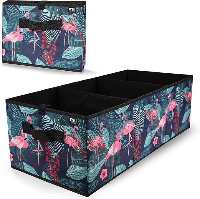 MIU COLOR Trunk Organizer, Car Trunk Organizer, Non-Slip Bottom, Sturdy Storage Organizer for SUV, Sedans, Van, Jeep, Grocery, Large 3 Compartments Car Organizer for Women, Flamingo 31.9"×12.6"×10.6"