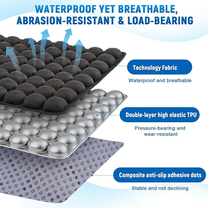 2 Pcs Travel Cushion for Airplane Seat, Inflatable Airplane Seat Cushion for Long Flights 64 Bubbles Portable 3D Air with Storage Bag Pressure Relief Ergonomic for Office, Car, Stadium