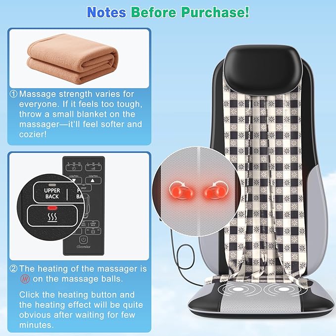 Shiatsu Back Massager with Heat, Massager Chair Pad for Pain Relief Deep Tissue with Smart Timer, Kneading Seat Cushion Vibration for Office, Home, and Travel Use