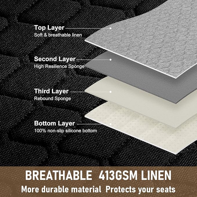 3 PCS Linen Car Seat Covers with Storage Pocket, Back Seat Covers Protectors with Non-Slip, Breathable Bench Seat Covers Universal Fit for SUVs, Cars, Trucks (Light Grey)