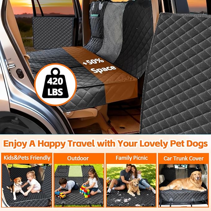 Back Seat Extender for Dogs,Hard Bottom Car Seat Cover for Dogs with Car Door Protectors, Dog Car Seat Cover for Back Seat Waterproof and Scratch-Resistant Seat Covers for Cars SUV&Truck